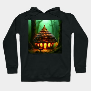 Magical Big Cottage Mushroom House with Lights in Forest with High Trees, Mushroom Aesthetic Hoodie